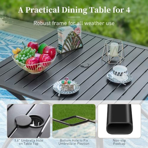 SUNSHINE VALLEY 5pc Patio Dining Set, 37" Square Table & 4 Blue Chairs - Image 3