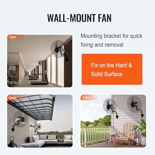 VEVOR 20 Inch Wall Mount Fan, Oscillating, 3-Speed, 4000 CFM, 2 Pack - Image 6