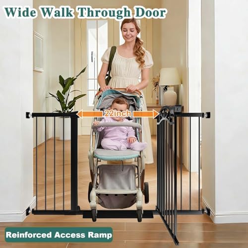 Fairy Baby 59.9"-62.5" Extra Wide Baby Gate with Door, 60 61 62 Inches Walk THR Baby Gates for Stairs Pressure Mounted no Drill, Indoor Tension Metal Child Pet Dog Safety Gate for Kids, Black - Image 4