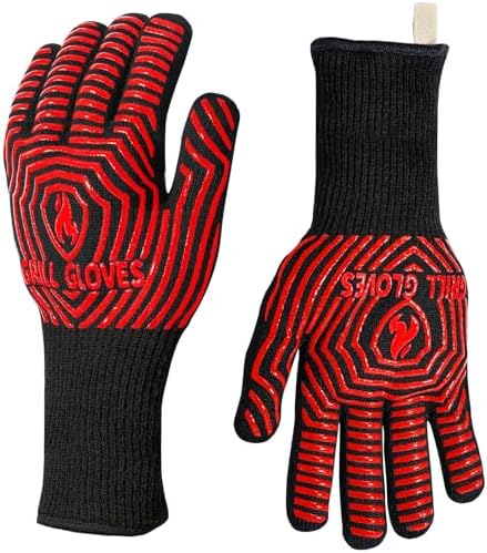 BBQ Gloves, BBQ Accessories 1472℉ Extreme Heat Resistant, Grilling Gloves Silicone Non-Slip Oven Mitts, Kitchen Gloves for BBQ, Grilling, Cooking, Baking-1 Pair 14inch by QUWIN