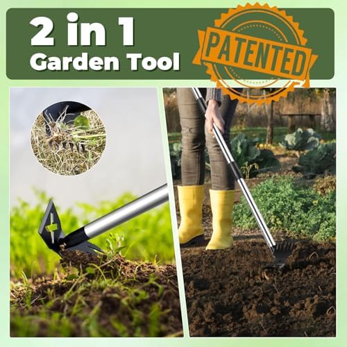 NICOFPHY Weed Puller Tool with Long Handle, Heavy Duty Garden Hoe and Rake - Image 2