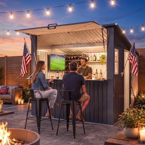 Aoxun 8x7 FT Outdoor Bar Shed with Canopy with 50 FT Solar Sting Lights - Image 4
