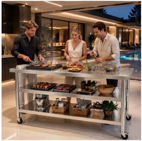 Stainless steel kitchen prep and work table with Wheels,60x24in,Multi-Size by Unknown