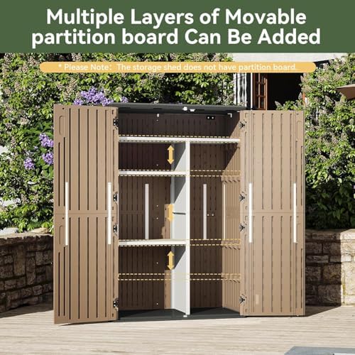 Aoxun Outdoor Storage Shed, 64 Cu.Ft Vertical Storage Sheds, Brown - Image 3