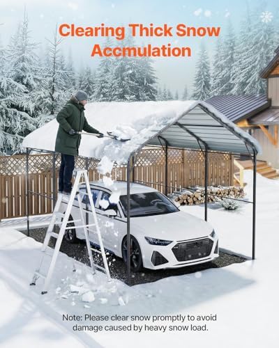 VEVOR Heavy Duty Metal Carport, 10' x 15' Outdoor Carport with Galvanized Steel Frame & Roof, Car Tent Garage Shade with Removable Sidewalls, Multi-Use Car Shelter for Pickup, Boat, Car & Tractors - Image 4