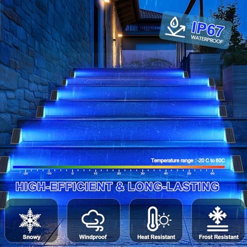 AUDLES LED Solar Step Lights Waterproof Outdoor Stair Lights, Solar Deck Lights Outdoor Decor IP67 Solar Decoration Lights for Yard (Blue Color, 2 Pack) - Image 7