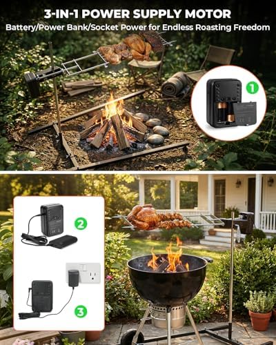 Spit Rotisserie Kit with Stand, Open Flame Camping Grill for Outdoors - Image 4