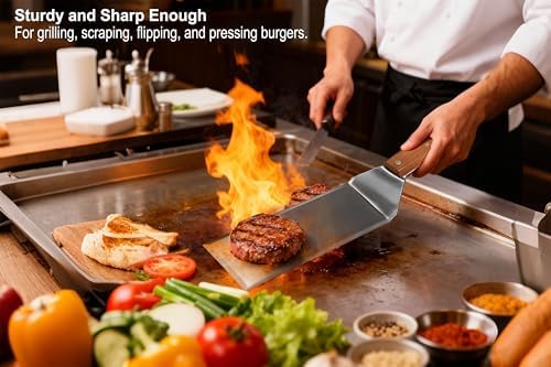 Set of 2 Extra Long Thicker Stainless Steel Griddle Spatula BBQ Tools - Image 4