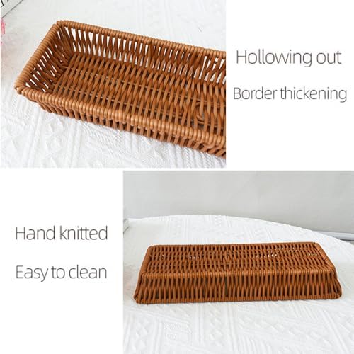 Silverware Organizer Basket, Silverware Basket for Drawer, Small Wicker Bread Cracker Baskets 6 Pack, Stackable Wicker Storage Baskets for Spoons Forks Knives Stationery (Rectangle) - Image 4