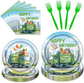 Trash Truck Birthday Party Decorations, 96PCS Garbage Truck Birthday Paper Plates and Napkins Tableware Decoration Cartoon Garbage Truck Forks Decor Baby Shower Supplies, Serve 24 by Deorfuy