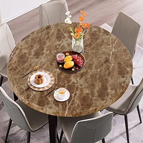 LUSHVIDA Round Vinyl Waterproof Table Cover, Fits Up to 45''-56'', Marble Brown - Image 2