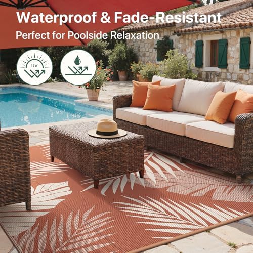 GENIMO Outdoor Rug, Waterproof Plastic Rugs for Patio, 8'x10' Brick Red - Image 4