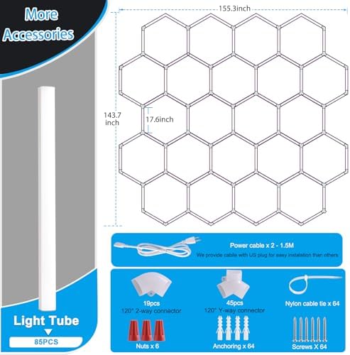 LZHOME Hexagon LED Garage Light: Super Bright 88000LM Honeycomb Garage Light, 22 Hex DIY Hexagon Led Lights for Gym Basement Hair Salon - Image 6