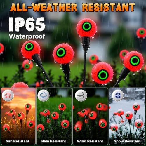 Halloween Decorations Outdoor, 6Pack 48 LEDs Solar Eyeball Lights - Image 6