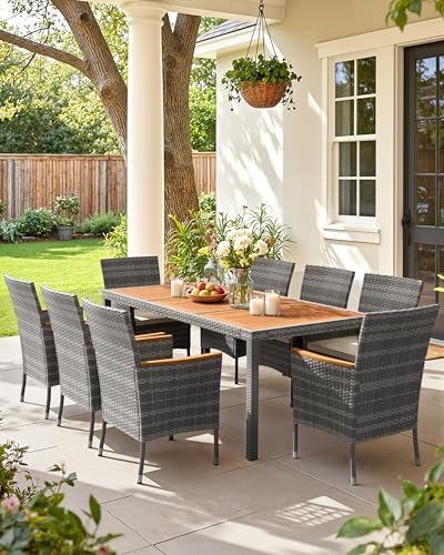 Flamaker Patio Dining Set for 8 Outdoor Acacia Wood Table and Chairs, Gray - Image 2