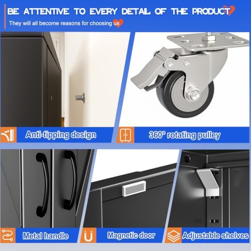 GAIOUS 61" Tall Metal Storage Cabinet with Lock and Wheels, File Cabinet - Image 3