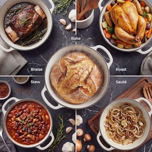 Zulay Kitchen 6.4QT Enameled Cast Iron Dutch Oven Pot with Lid, Heavy-Duty Soup Pot for Stews, Braising, Roasting & Sourdough Bread Baking, Oven Safe up to 500°F - White - Image 3