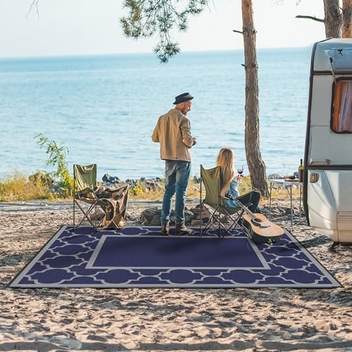 GENIMO Outdoor Rug, Waterproof Plastic Rugs for Patio, 6'x9' Blue Grey - Image 3