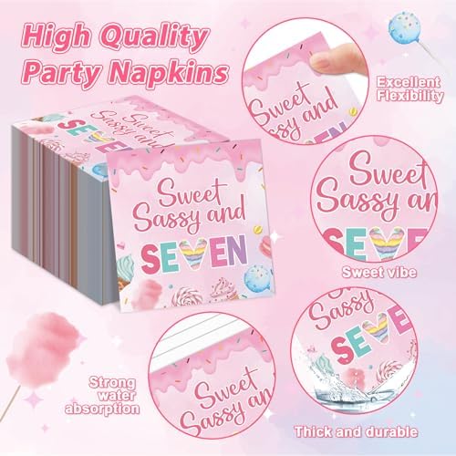 96 PCS Donut 7th Party Plates and Napkins Donuts Party Tableware Supplies Sweet Sassy Seven Year Old Plates Napkins Decors Donuts Decorations for Kids Birthday Gatherings Decorations - Image 4