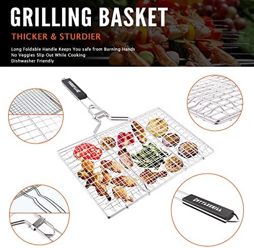Foldable BBQ Fish Grill Basket with 430 Stainless Steel, Grill Set Includes: a Reusable Grill mat and a basting Brush. - Image 2