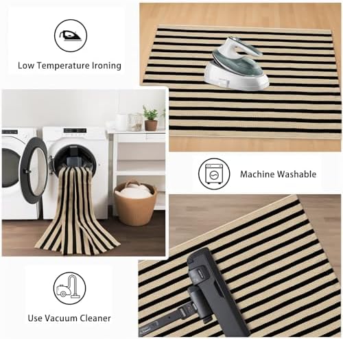 Fall Front Door Mat 3'x5', Cotton Woven Washable Striped Outdoor Rug - Image 6