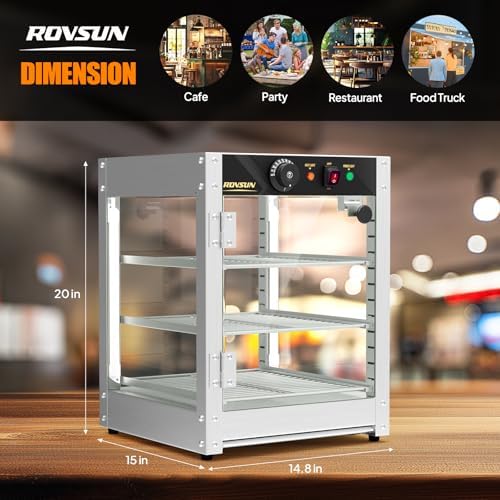 ROVSUN 3-Tier Commercial Food Warmer, 15" Pizza Warmer Food Warmer Display with LED Adjustable Lighting Glass Door Removable Shelves, Countertop Electric Food Warmer for Buffet Restaurant 110V 800W - Image 7