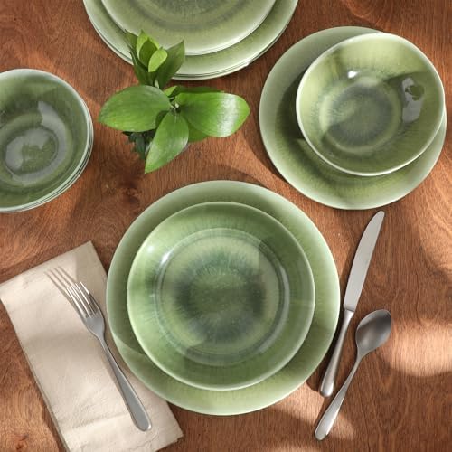 Gibson Home Casper Court 16-Piece Melamine Dinnerware Set – Green Reactive Glaze Look Plates and Bowls, Service for 4 – Top Rack Dishwasher Safe Everyday Dining Set - Image 5