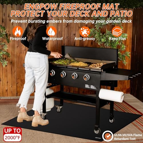 ENGPOW Large 36 x 36 inches Under Grill Mat for Outdoor Grill, Double-Sided Fireproof Indoor Fireplace Mat Fire Pit Mat, Oil-Proof Waterproof BBQ Mat for Deck Patio Lawn,Reusable and Easy to Clean - Image 2