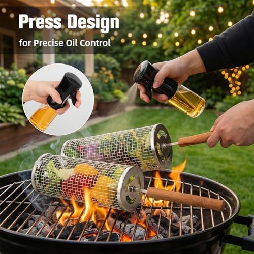 7-Piece BBQ Set, 2 Rolling Grill Baskets for Effortless Flipping,Grilling Tools or Fish,Shrimp,Meat,Vegetables,Fries Food,Outdoor Camping Grilling Accessories,Gifts for Men Dad Husband - Image 7