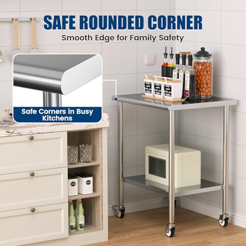 Stainless Steel Work Table with Wheels, 24x30 Inch NSF Kitchen Prep Table with Adjustable Undershelf for Commercial Restaurant, Garage, Outdoor BBQ - Image 5