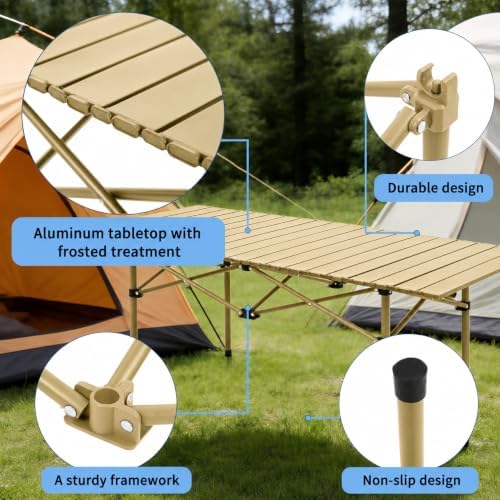 Camping Table with 6 Chairs, Portable Folding Picnic Table Set-Beige - Image 5