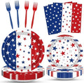 100 Pcs Patriotic Red White Blue Stars Plates Napkins Tableware Decorations by Merriva