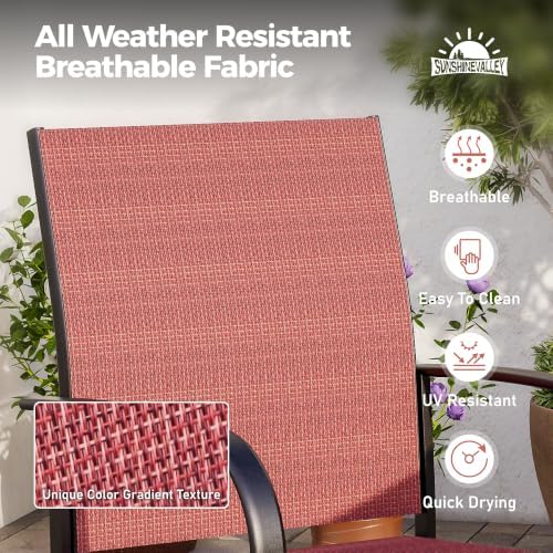 SUNSHINE VALLEY 5pc Patio Dining Set, 37" Square Table & 4 Red Chairs - Image 3