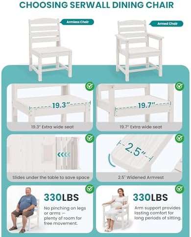 SERWALL HDPE Outdoor Dining Furniture, Outdoor Dining Set for 10, White - Image 3