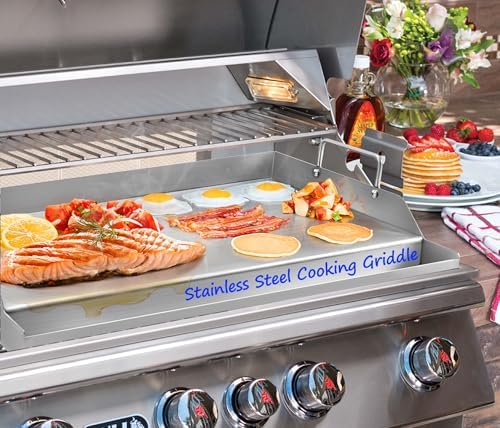 GasSaf 25" x 16" Stainless Steel Griddle Universal for Gas & Charcoal Grills, Large Flat Top with Grease Groove, Heat Evenly, Great for Parties, Camping & Tailgating, Outdoor Cooking Flat Pan - Image 5