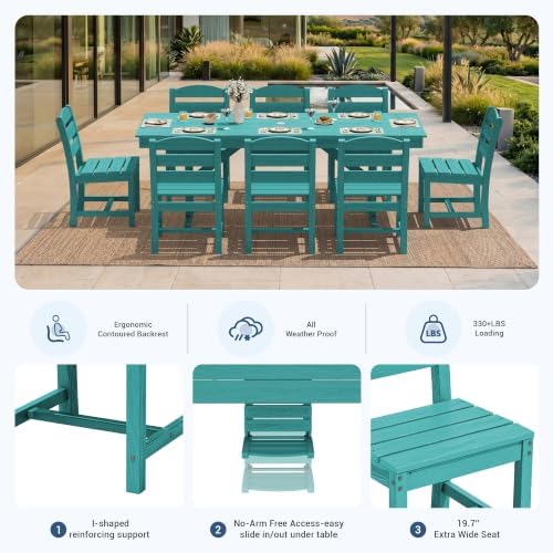 KINGYES Outdoor Dining Table,84'' HDPE Patio Table with Umbrella Hole,Aruba - Image 4