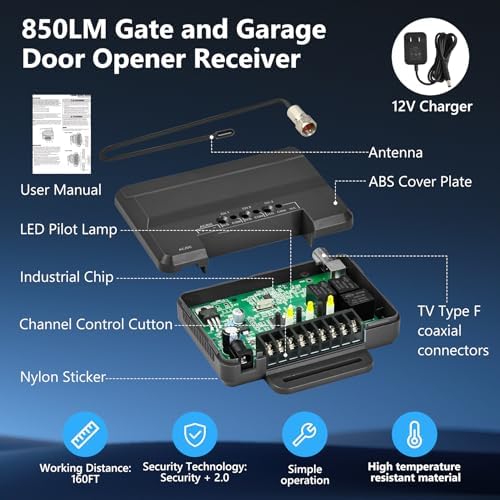 811LMX Gate Opener Remote and 850LM Gate and Garage Door Opener Receiver, Compatible with Liftmaster Gate Door Openers and Commercial Garage Doors, 811 LMX *2, 850LM Receiver*1, 12V Power Supply*1 - Image 2