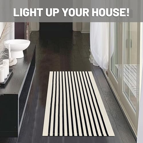 IOHOUZE 2x3 Striped Outdoor Door Mat, Washable Porch Rug, Black Beige - Image 3