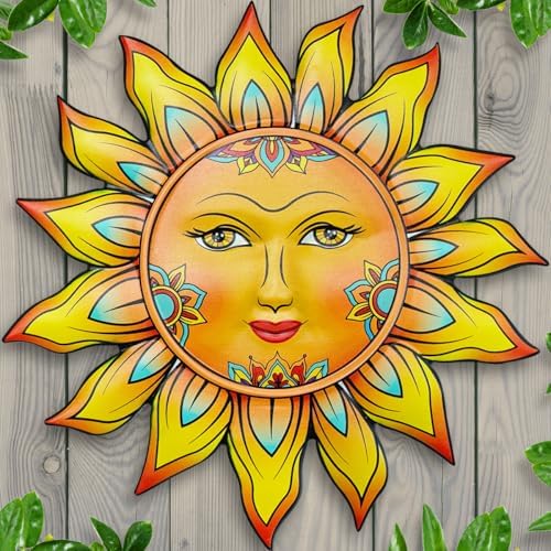 Metal Sun Flower Wall Decor - 12.87 inches Sun Wall Art Hanging Decorations for Outdoor, Home Garden Yard Patio Fence Bedroom Decor by Daogtc