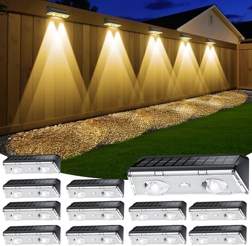 Solar Fence Lights Outdoor, 12 Pack IP65 Waterproof Fence Lights Solar Powered with Ultra-Bright LED Lens, 9 Color Modes, 12+ Hours Steady Glow for Deck/Backyard/Patio/Pool/Wall - Black by KEILAIMO