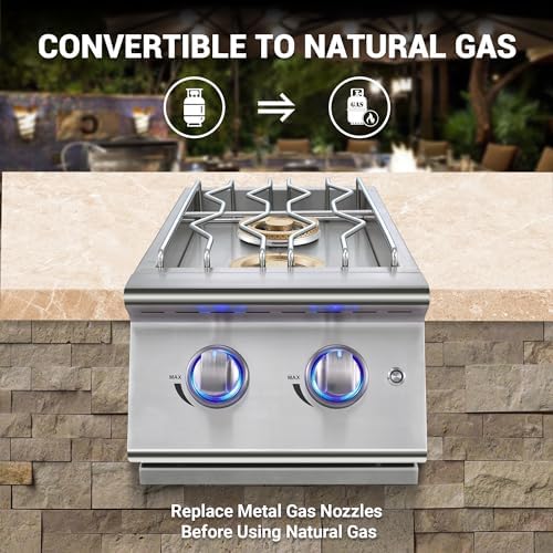 Double Grilling Side Burners for Outdoor Kitchen, 2 * 17,000BTU Liquid Propane Burners, Convertible to Natural Gas, Duty Heavy 304 Stainless Steel, Built-in Side Burner for BBQ Island Grill - Image 5