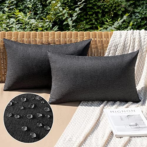 MIULEE Decorative Outdoor Pillow Covers Lumbar Waterproof 12x20 Black by MIULEE