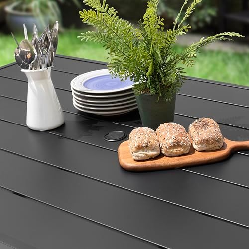 NUU GARDEN Outdoor Patio Dining Table, 61" x 37" Rectangle Metal Table with 1.57" Umbrella Hole, 6-Person Outdoor Table for Backyard, Garden, Deck, Balcony, Black - Image 4