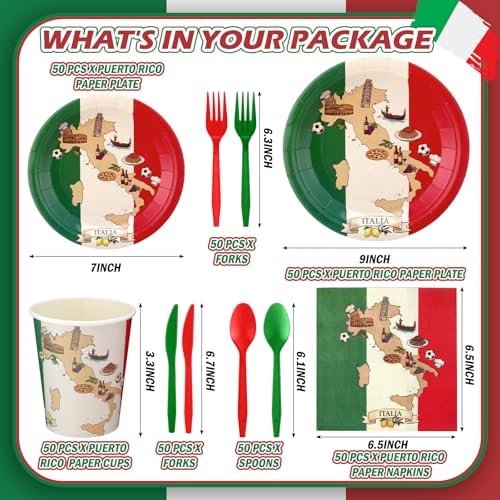FoldTier 350 Pcs Italian Flag Plates and Napkins Party Supplies Disposable Paper Tableware Set Red White and Green Italian Flag Party Decorations for Holiday Festival Family Serve 50 Guests - Image 3
