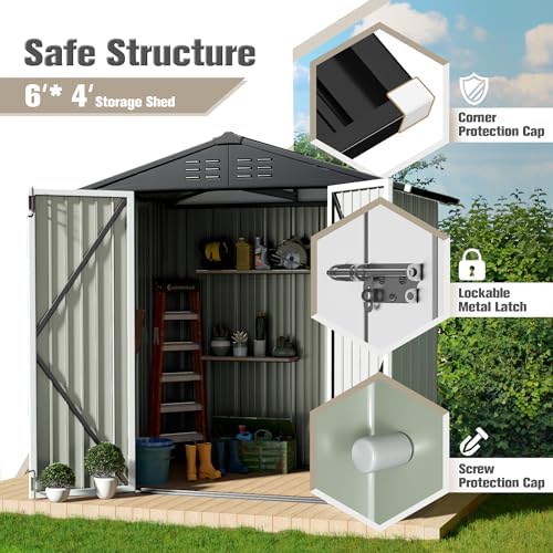 JUMMICO Metal Outdoor Storage Shed 6 x 4 FT Metal Shed with Lockable Door,Waterproof Garden Tool Shed Storage House for Backyard Patio Lawn,White - Image 3