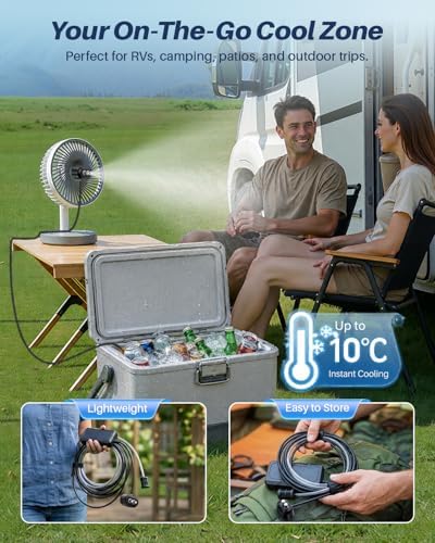 Portable Misting System with Water Pump, 6000mAh Outdoor Misters for Outside Patio, Magnetic Water Cooling Fan Misters Set for Patio, Industrial Fan, Canopy, Sports, Greenhouse, Beach, Dugout, Camping - Image 5