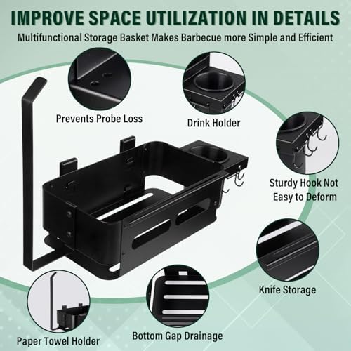 Goldusk Storage Bin for Traeger Grills with Paper Towel Holder and Drink Holder Accessories Outdoor Grill for Traeger Ironwood 650/885, PRO 575/780/34/22, for Pit boss, for Z-Grills Smoker Accessories - Image 2