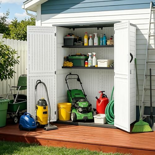 ZYJOYY Outdoor Storage Shed, 59 Cuft Outside Waterproof Storage Cabinet, HDPE Resin Plastic 385 Gallon Outdoor Storage Container, Vertical Lockable Storage Shed (Light Grey, 59 cuft/No Shelves) - Image 3