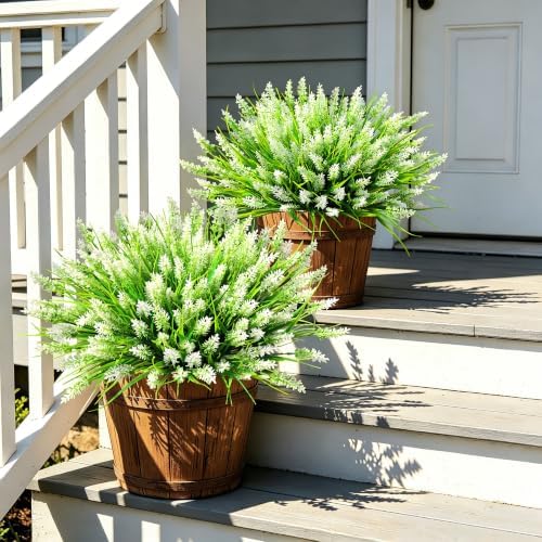24 Bundles Faux Outdoor Plants, UV Resistant Artificial Fake Lavender Flowers with Monkey Grass for Outdoors, Realistic Faux Lavender Greenery Shrubs for Porch Yard Garden Window Box Home Decor - Image 6