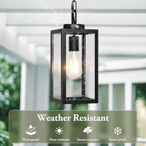 BesLowe Dusk to Dawn Outdoor Pendant Light for Porch Gazebo, Black - Image 3